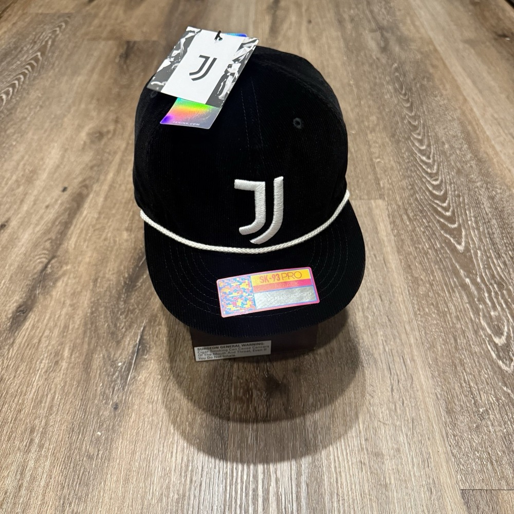 Juventus Hat Black White Corduroy Rope Trucker Cap Embroidered Logo Soccer